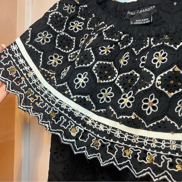 #67 ANTHROPOLOGIE HEMANT & NANDITA MAVRA EMBROIDERED EYELET OFF SHOULDER TOP - Picture 5 of 8